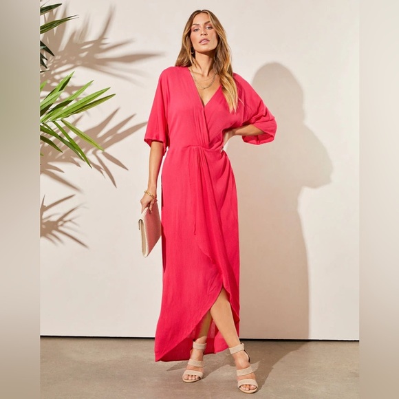 LOVESTITCH pink kimono midis dress SZ MED - Picture 1 of 9